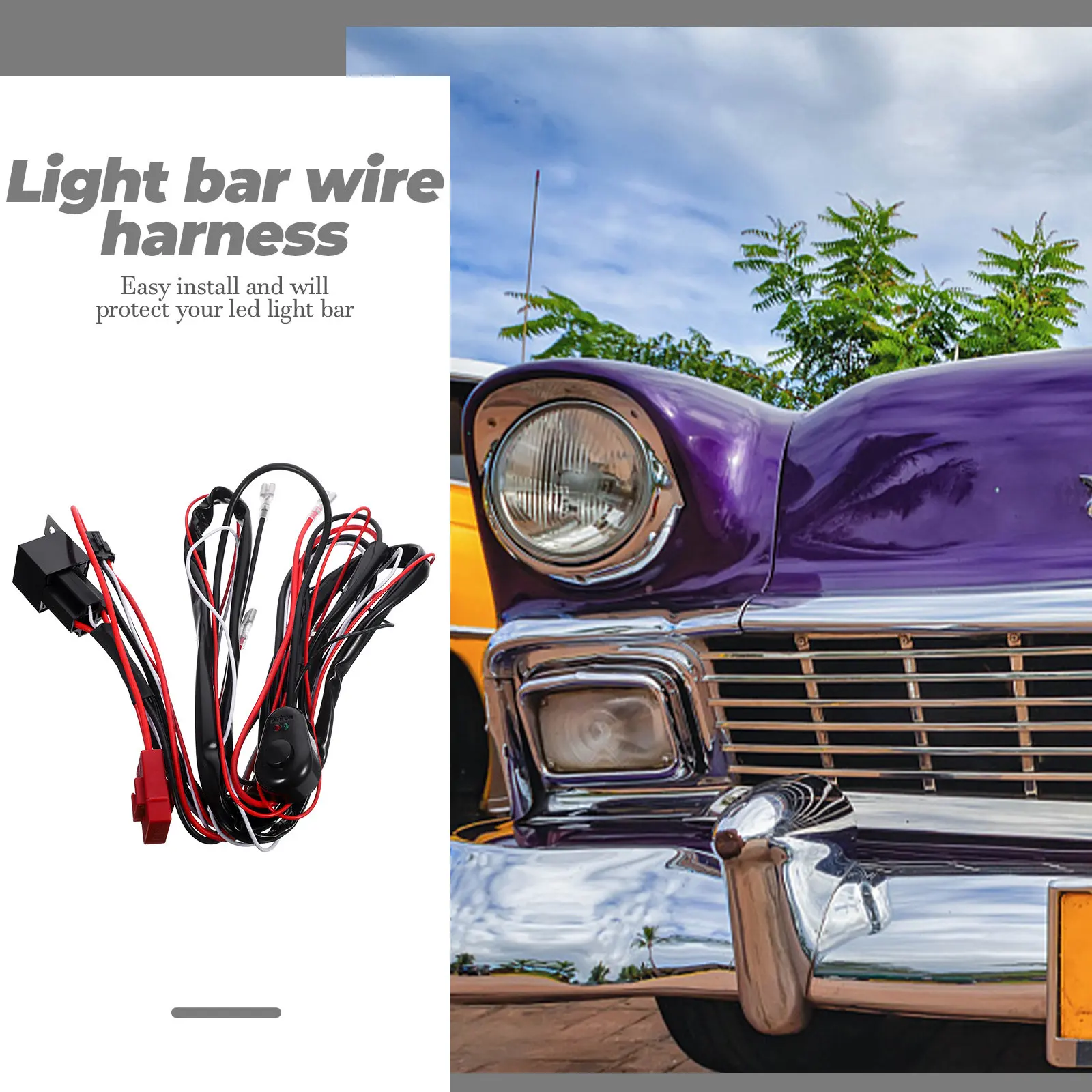 Heavy Duty Light Bar Wiring Harness Kit Illuminated on Off Rocker Switch 40A Fuse Relay Security Harness for LED Work Light