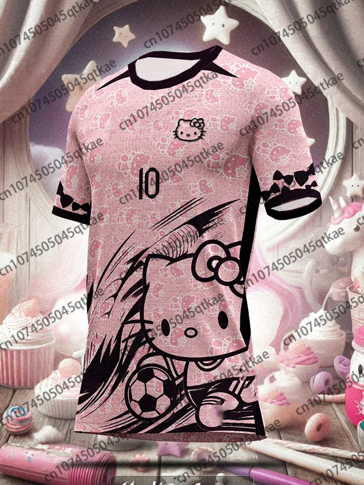 Special Edition Sanrio Hello KItty 3D Print Football Jersey O-neck Breathable Sport Tee Men Women Training TShirt Streetwear Top