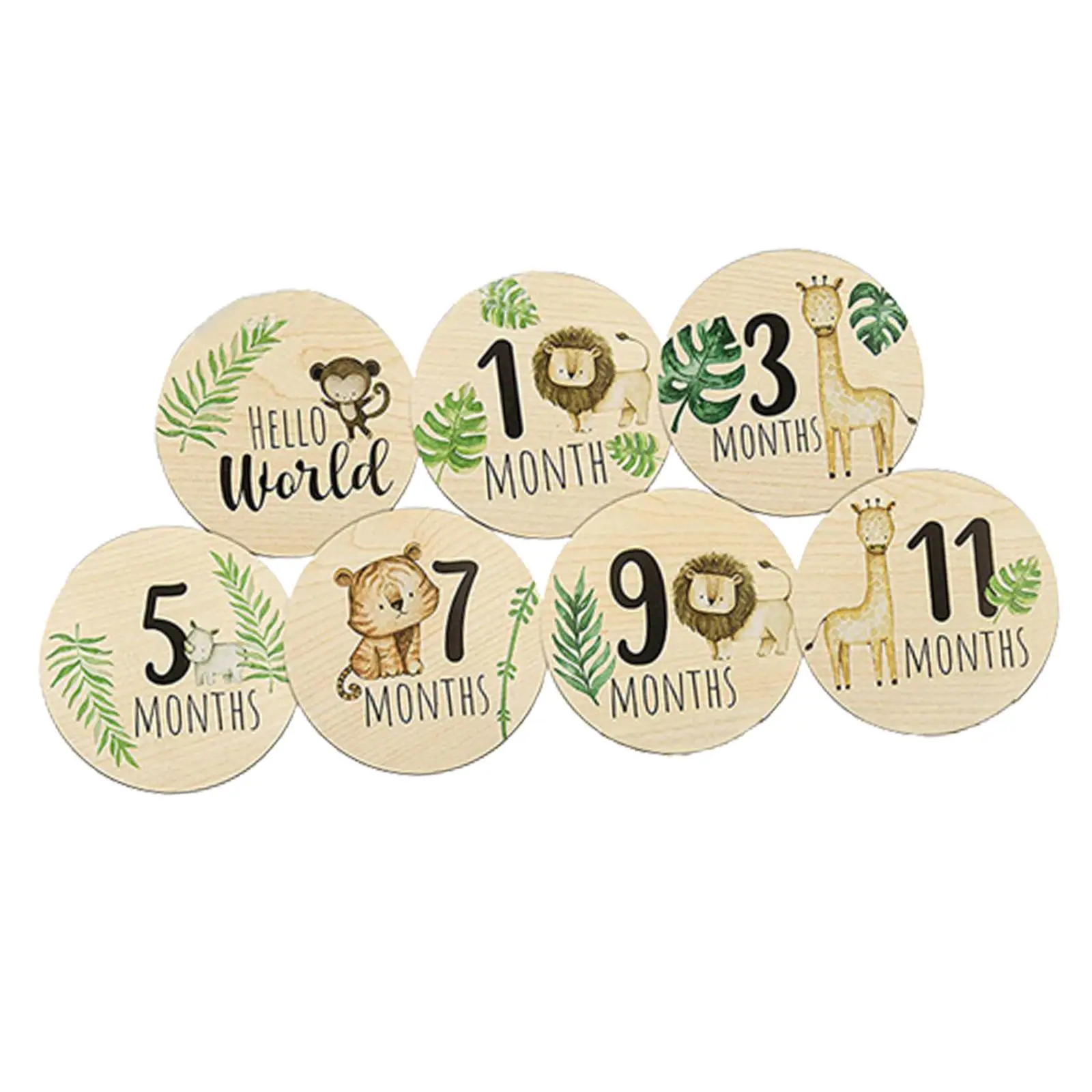 7Pcs Baby Milestone Cards Wooden Monthly Cards Photo Prop Monthly Milestone Discs for Boys and Girls