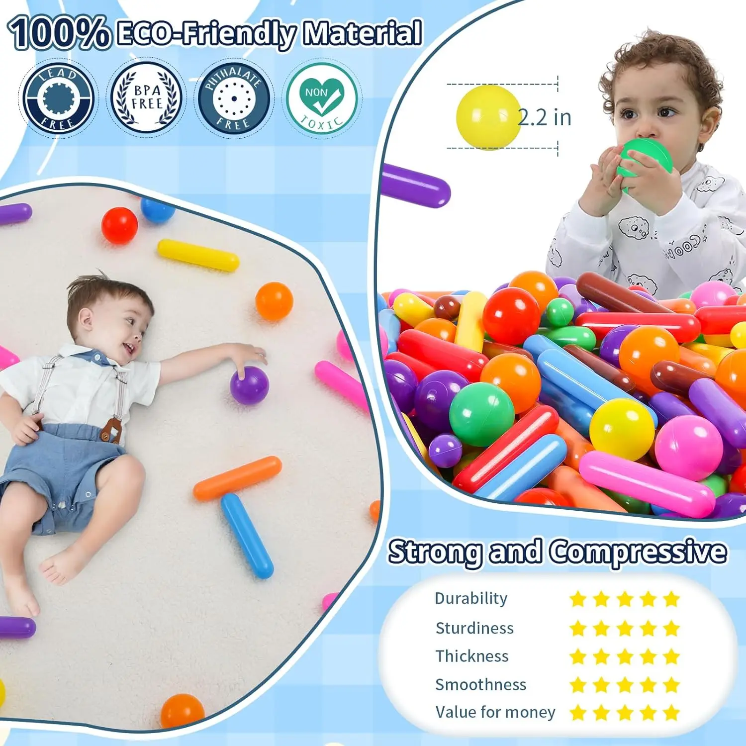 Boules de fosse à balles pour enfants, paquet de 120 boules colorées, balles de jouet en plastique anti-écrasement pour tout-petits, fosse à balles, tente de jeu