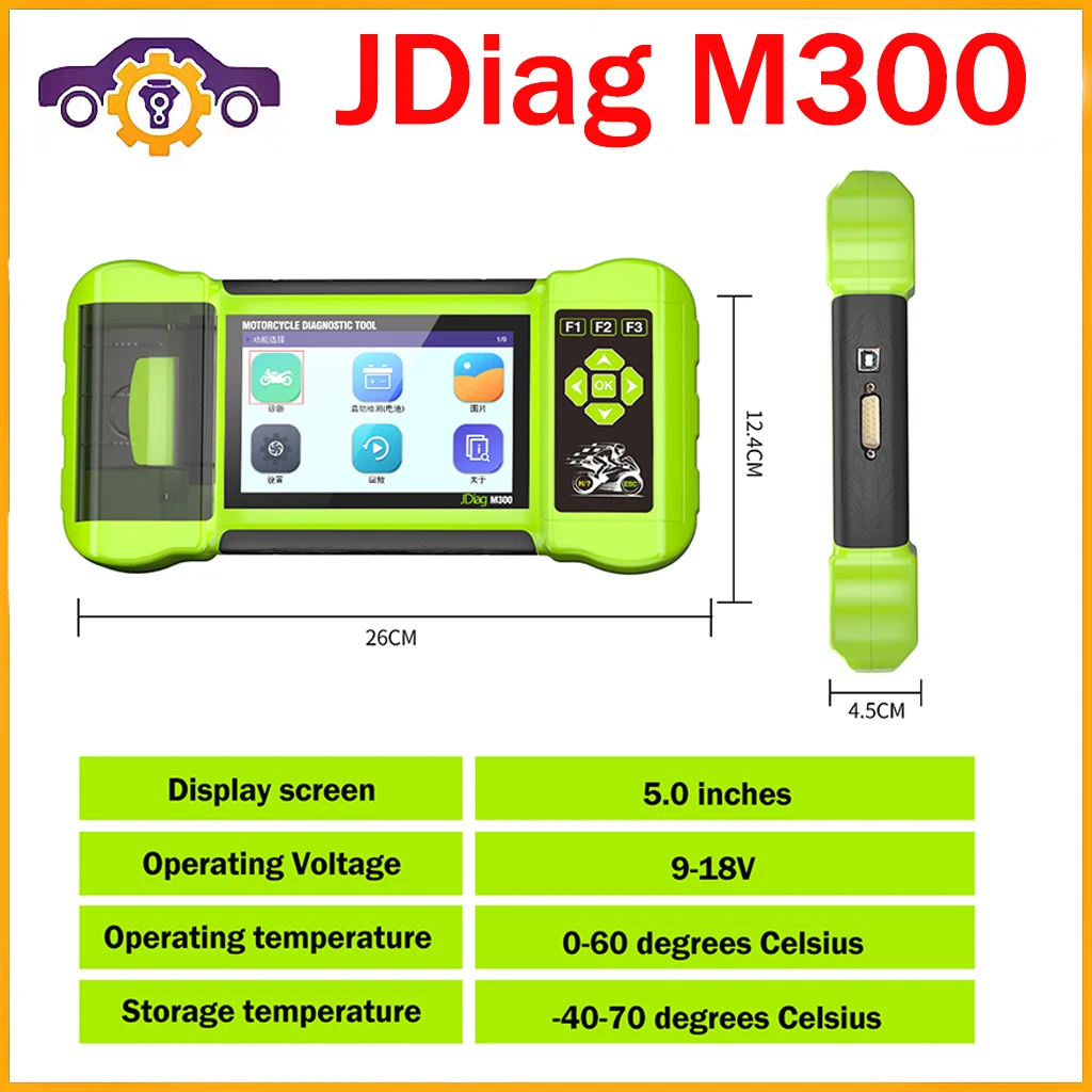 JDiag M300 OBD2 Diagnostic Scanner Tools Clear Fault Code Print Heavy Duty Motorcycle for Honda Yamaha with Adapter Cable