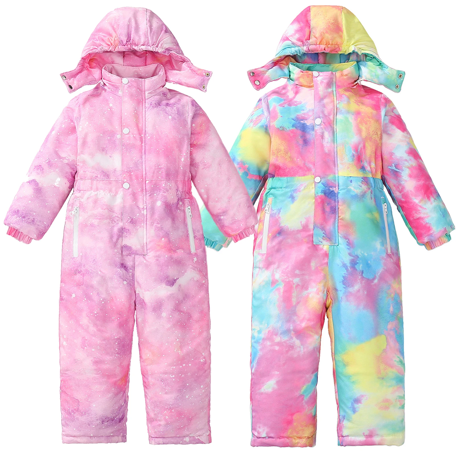 One-piece Kids Ski Suits,Boys Girls Hooded Jumpsuits,Waterproof Windproof Children's Snowsuits,Winter Printed Snowboarding Wear