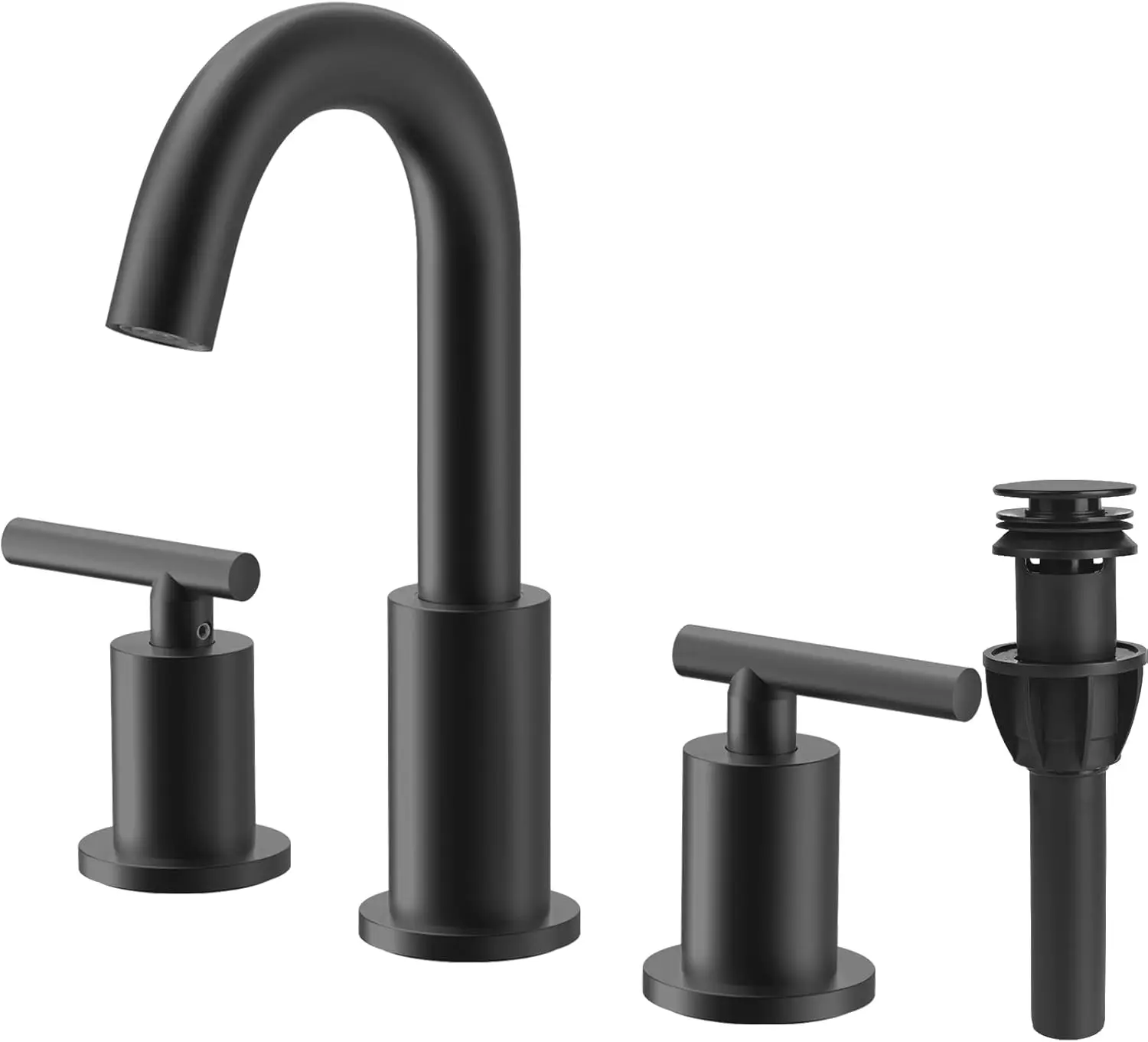 

8-Inch Widespread Bathroom Faucet Matte Black with 360° Swivel Spout, Includes Overflow Drain and cUPC Supply Lines
