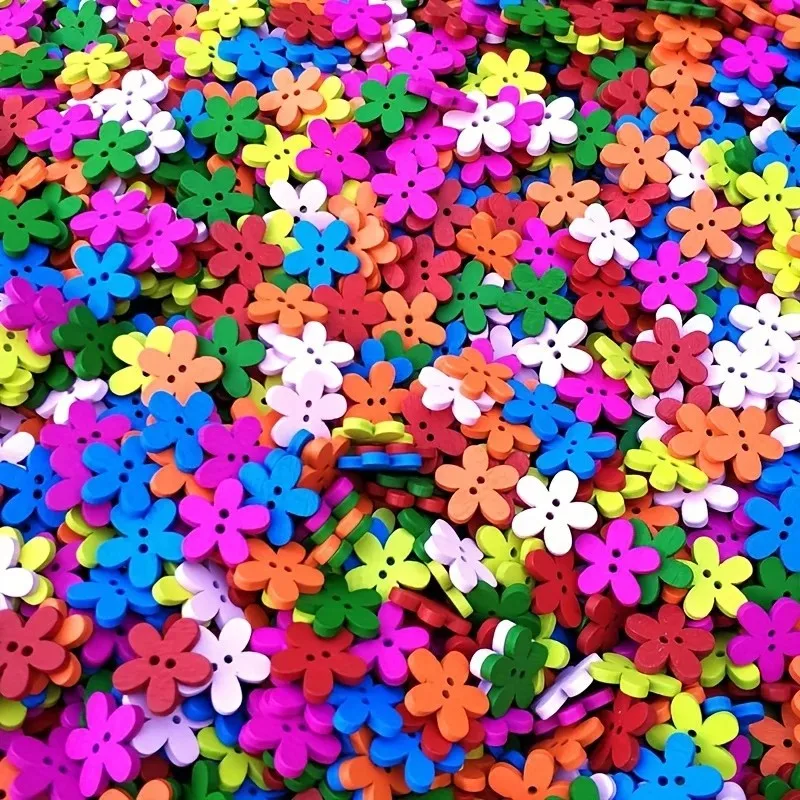 

100 шт. разные деревянные пуговицы для цветов, разноцветные пуговицы для шитья, вязания и проектов «сделай сам» - декоративные украшения