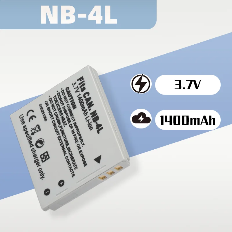 

3.7V 1400mAh Rechargeable Li-ion Battery for Canon NB4L/NB-4L (4L), Fit IXUS 30/40/50/55/60/65/70/75 and More Digital Cameras
