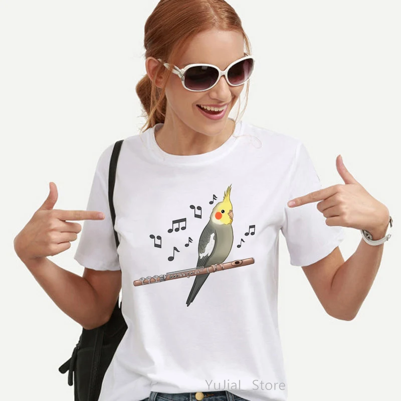 Neueste Nymphensittich Papagei Hinweis Vogel Druck T-Shirt Frauen Kleidung Lustige Weiße T-shirt Femme Sommer Mode Tops T Shirt Weibliche