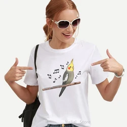 Camiseta con estampado de pájaro cacatúa para mujer, ropa blanca divertida, Tops de moda de verano, nueva