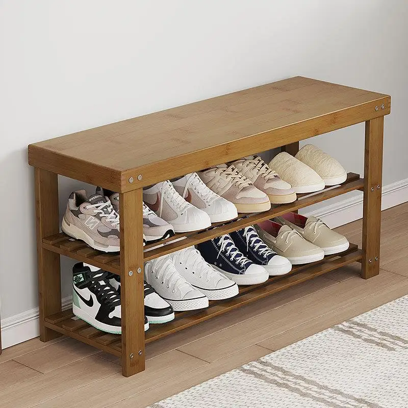 

Simple Home Entrance Long Bench oe Ra Storage One-Piece Siturable Easy-To-Use Bamboo Wood Material