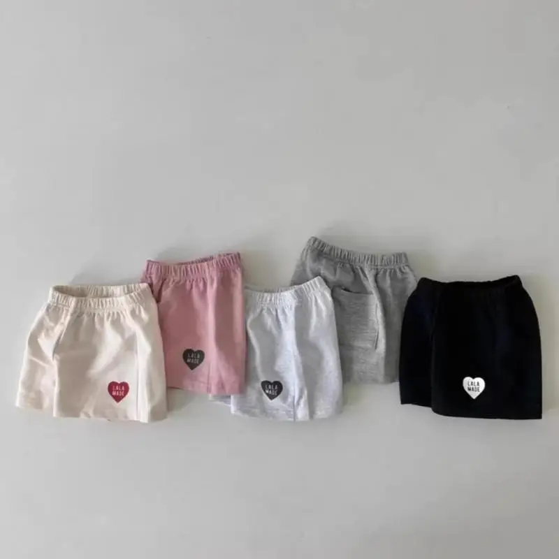 

2026 Summer New Children Casual Shorts Fashion Versatile Toddler Girls Heart Letter Shorts Boys Cotton Loose Shorts Kids Clothes