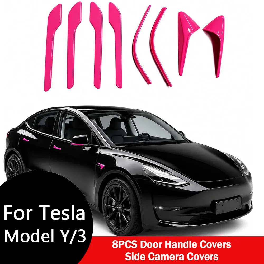 For Tesla Car Door Handle Covers 2026 Model Y Juniper Model 3 with HW 4.0 Camera Covers Side Mirror Trim Strips Accessories