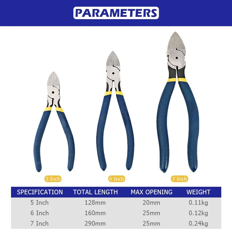 

REIZ Diagonal Cutting Pliers 5 6 7 Inch Wire Stripping Tool Side Cutter Cable Burrs Nipper Electricians DIY Repair Hand Tools