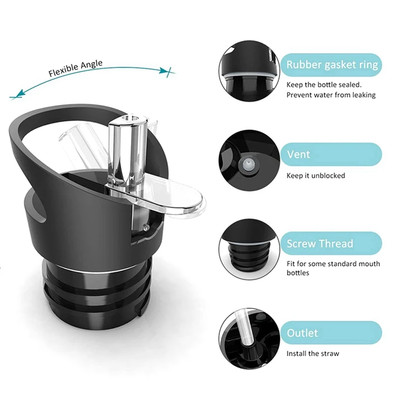 2X Kettle Straw Cap Standard Mouth For Hydro Flat Kettle Straw Cap With Straw And Brush For Most Sports Water Bottles