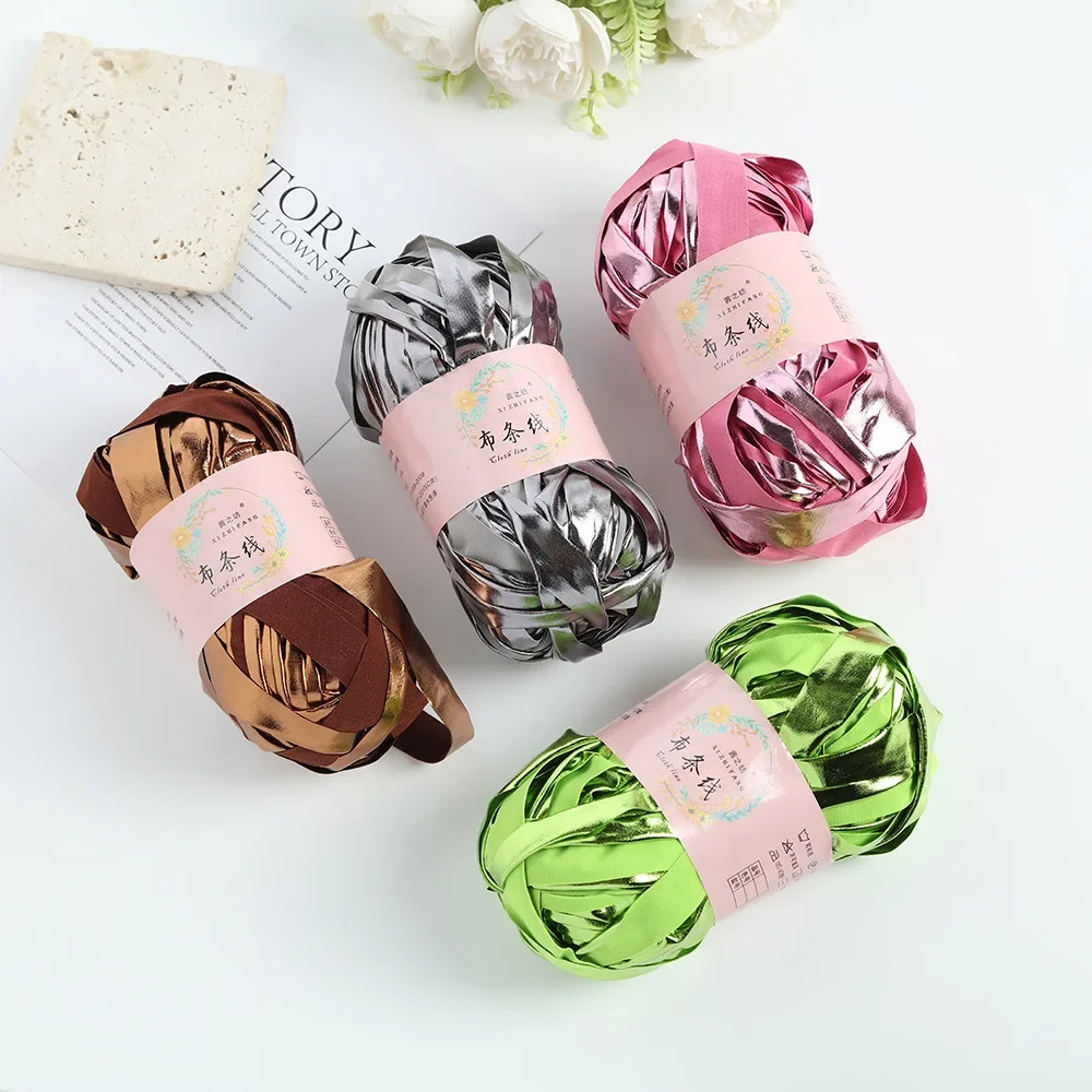 Shiny Fabric Strip Yarn, Hand Crochet Yarn, Flat Cloth Tape Yarn, DIY Material for Knitting Handbags