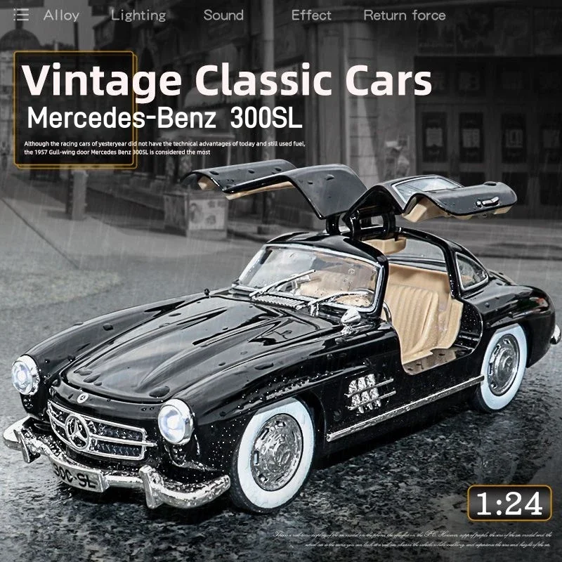 1:24 Mercedes Benz 300SL Alloy Classic Vintage model samochodu Model samochodu Diecast Metal Pull Back Sound Light Car dla dzieci Prezent