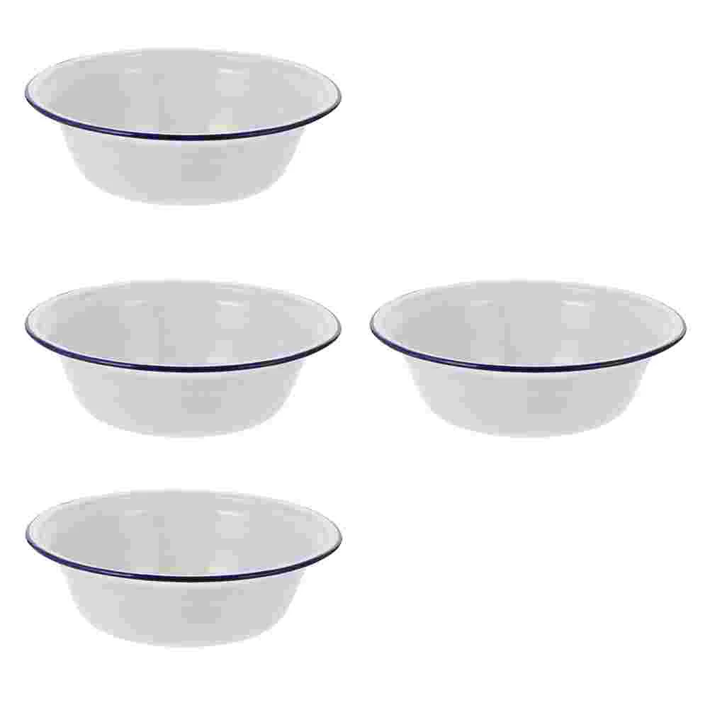 

4 Pcs Salad Bowls Enamel Soup Basin Home Cake Pan Creative White Household Enamelware Miss