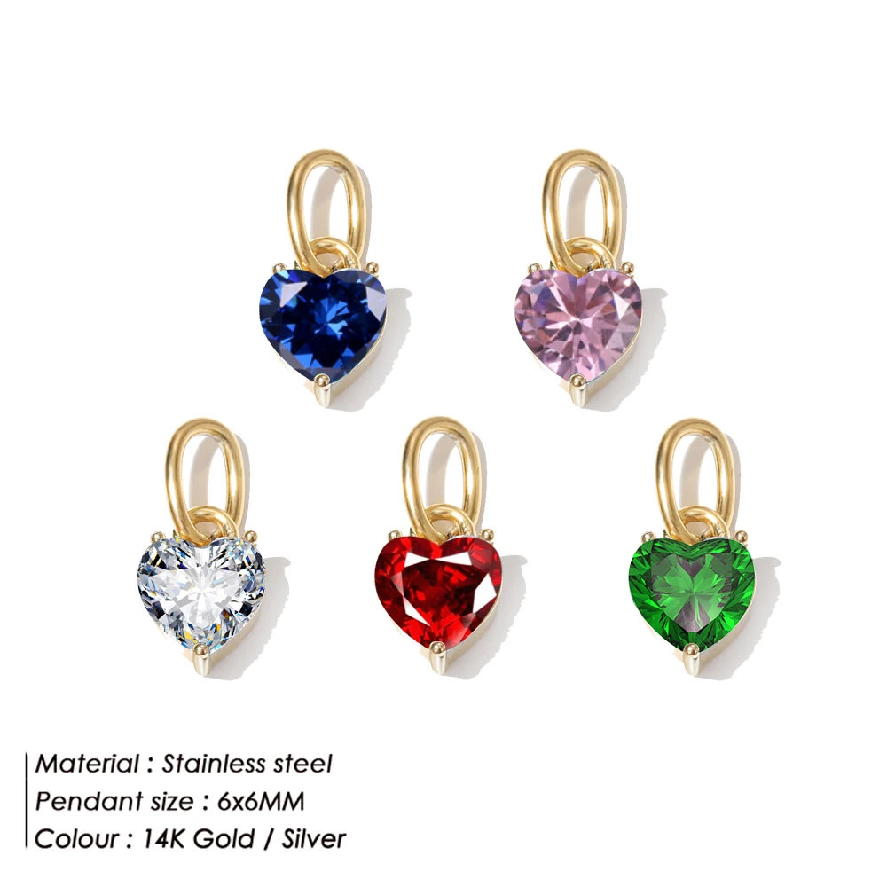 eManco Heart Shaped Zirconia Pendant Stainless Steel Pendant Necklace Accessories Bracelet Charm for DIY Jewelry Making