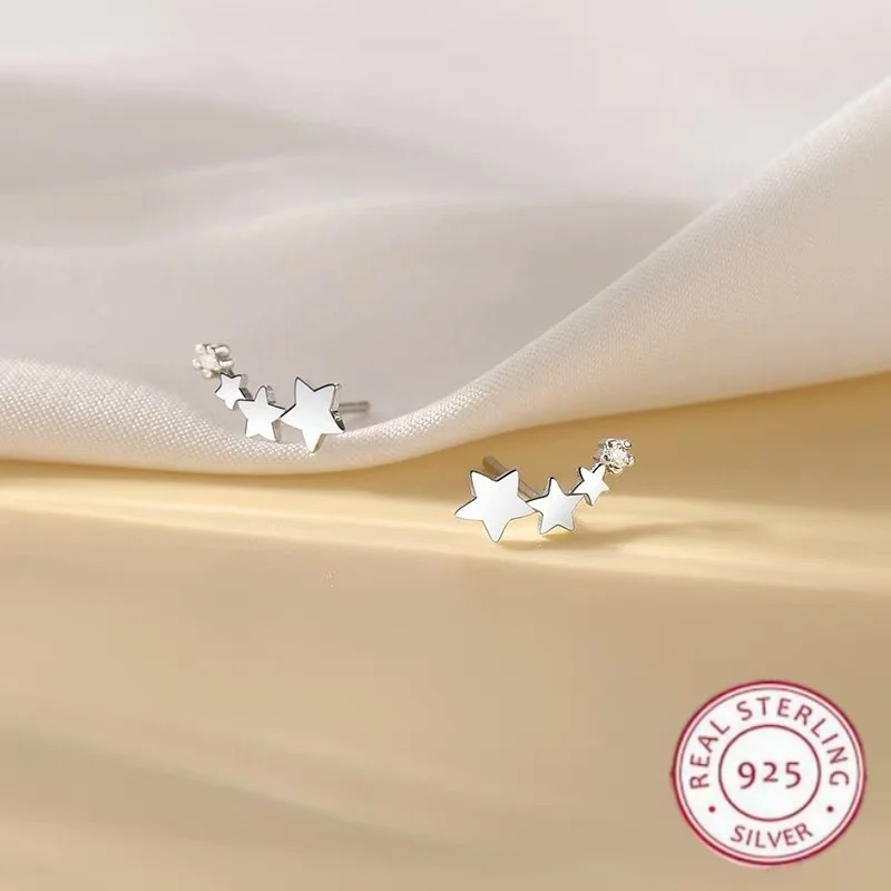 

Настоящие серьги-гвоздики из стерлингового серебра 925 пробы с блестящими звездами и цирконами для женщин, изысканные японские серьги, ювелирные украшения, подарки