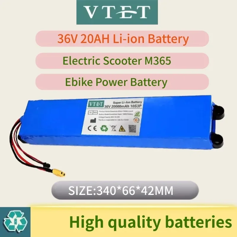 2024 NEW 36V 20Ah 18650 Lithium Battery Pack 10S3P 20000mah 500W Same Port 42V Scooter M365 Ebike Power Battery with BMS can DIY