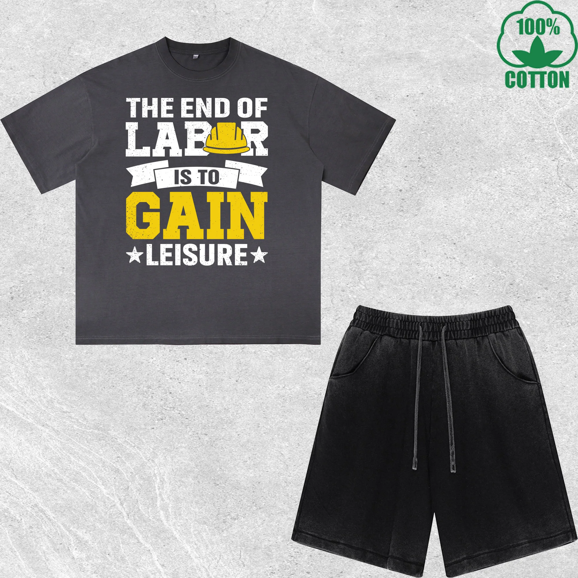 

Gain Leisure Printed Dirty Wash 100%Cotton T-Shirt Shorts Set Multicolor Combo Loose Trendy Fashionable