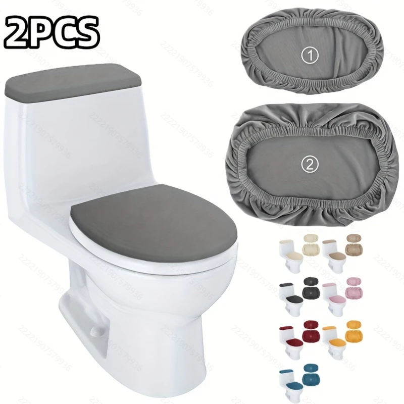 2pcs of Solid Color Elastic Toilet Seat Cover Easy To Disassemble Durable Toilet Lid Water Tank Dust Protection Cover Bathroom