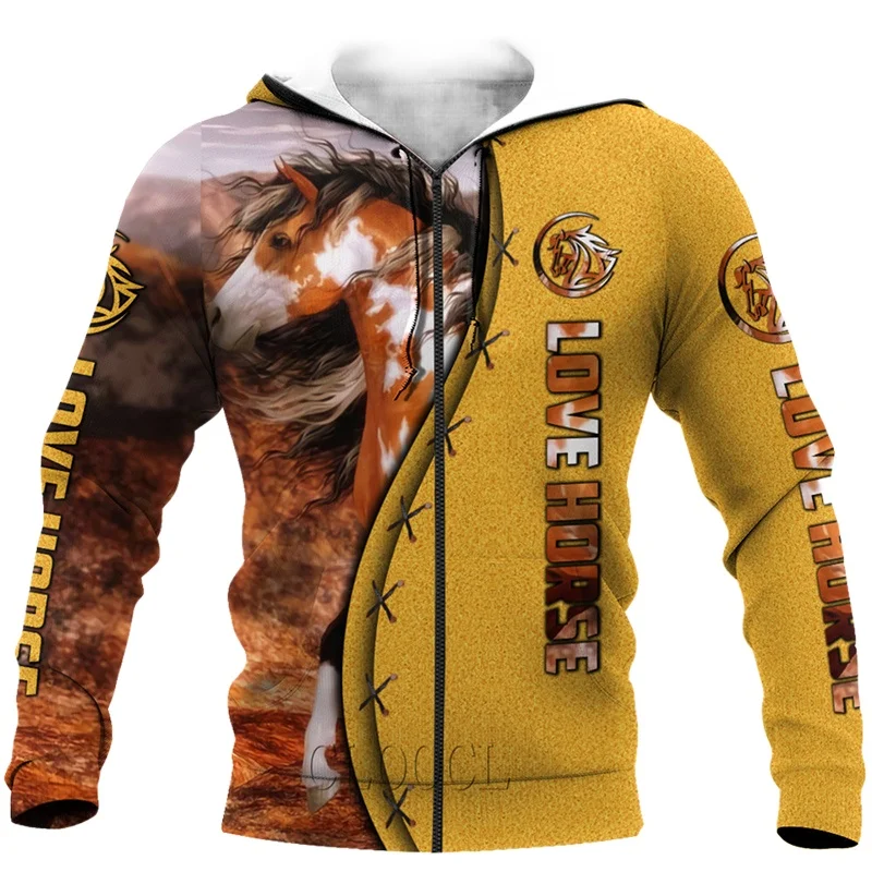 CLOOCL Horse Design New Animal Zip Hoodie Love Horse 3D All Over Printed Hoodie Jacket Unisex Hipster Pullover Sudadera Hombre