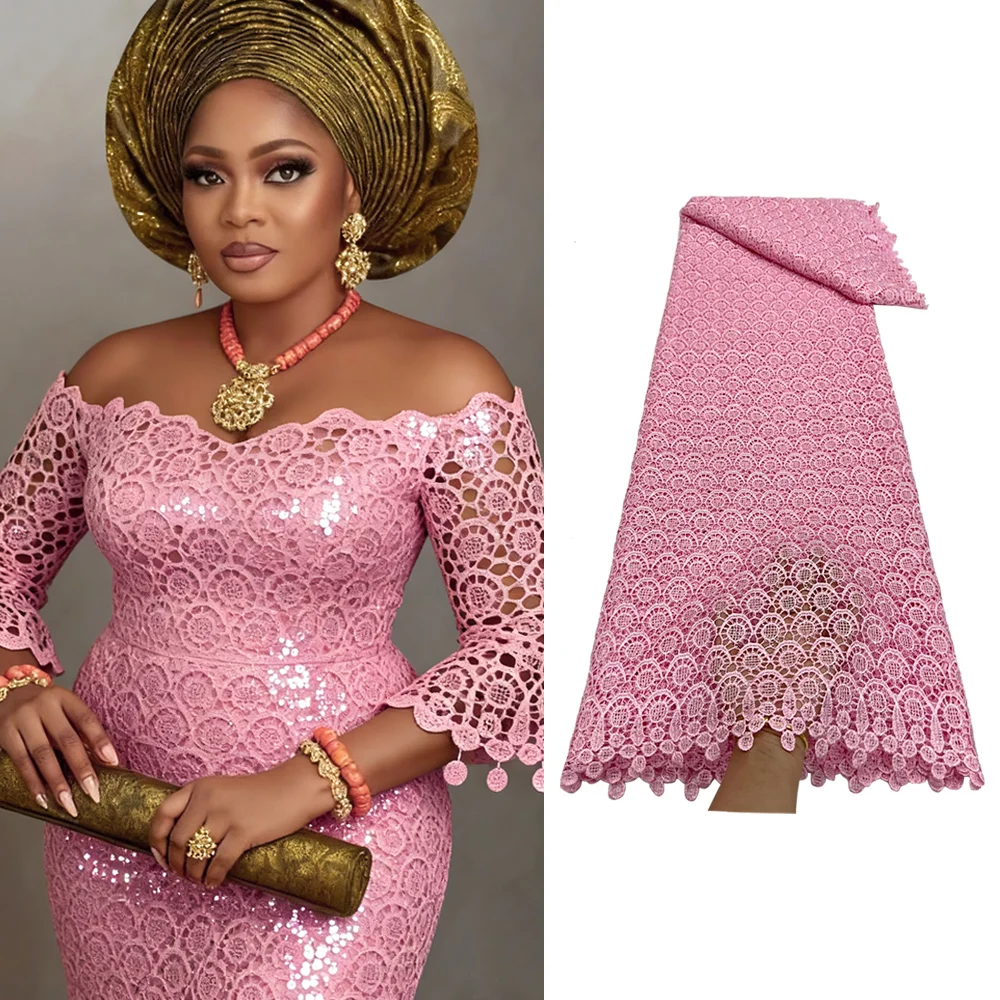 

African water-soluble lace fabric French Girouard lace 2025 Nigerian thin gauze net embroidery fabric wedding party dress