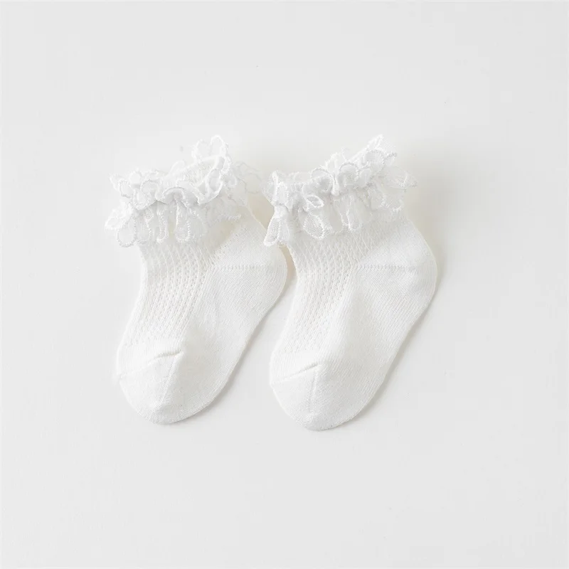 Adorable Baby Girls Lace Trim Socks Cute Frilly Ankle Socks Soft Mesh Princess Dress Socks Toddler Ruffle Socks