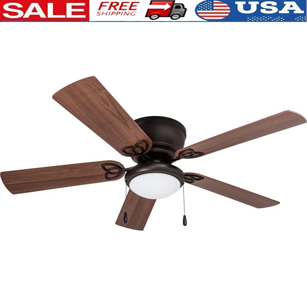 

52-дюймовый бронзовый низкопрофильный потолочный вентилятор с подсветкой, реверсивным воздушным потоком, энергоэффективная, с регулируемой яркостью, экономия места для средних и небольших помещений