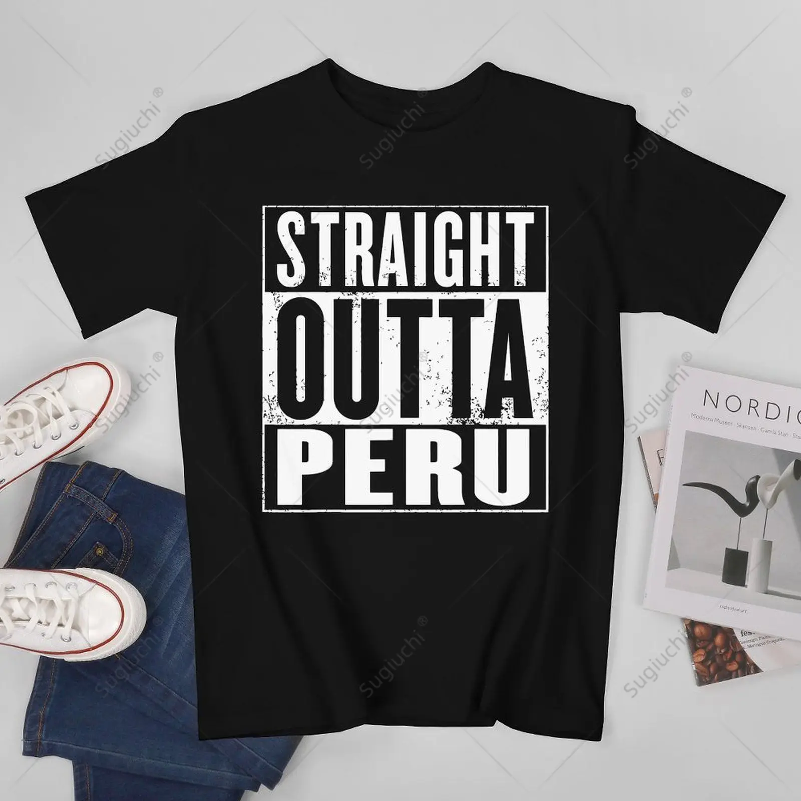 

Футболка унисекс для мужчин и женщин, забавная футболка с надписью «Straight Outta Peru», 100% хлопок