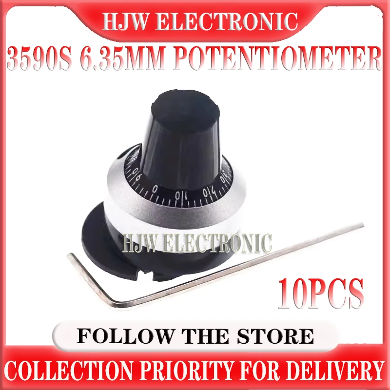 10 Pcs 3590s 6.35mm Scale Knob Potentiometer Knob Equipped With Multi-turn Potentiometer