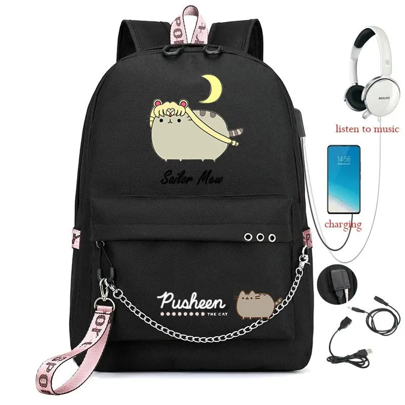 Teenagers School Bags for Girls Cute Cat Cartoon School Students Backpacks Women Kawaii Bag Kids Knapsack Bookbag Lady Packsack