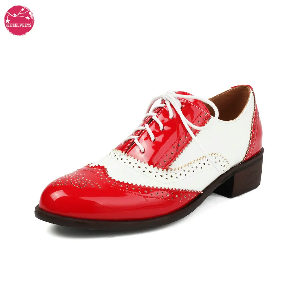 

Women Block Heel Wingtip Oxford Shoes Vintage Saddle Shoes Casual Brogue Ladies Handmade Lace Up Leather Patchwork Derby Pumps