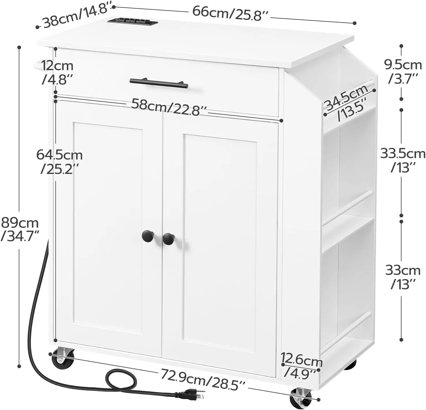 جزيرة المطبخ مع مخرج طاقة، جزيرة تخزين المطبخ مع رف توابل ودرج، عربة مطبخ دوارة على عجلات #5