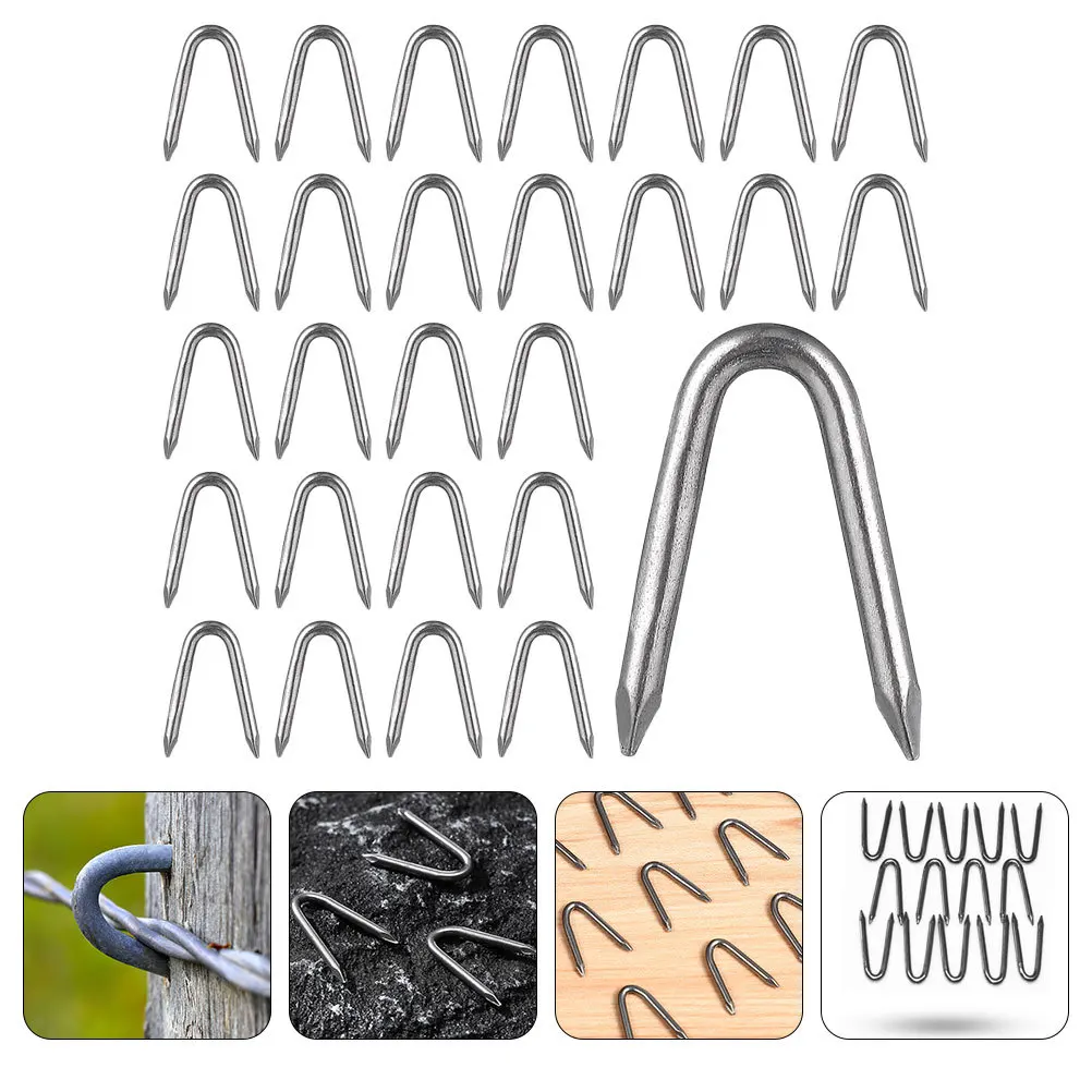 

50Pcs U Shaped Fence Nails Metal Garden Stakes Windproof Fences Fixing Tool for Camping Garden Yard Decor Swing Sets Ground