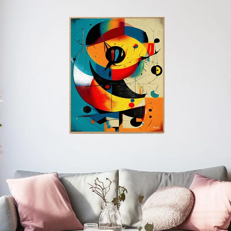 Cosmic Geometry Series Canvas Print Mid Century Abstract Art with Orbits Crescents in Motion Funny Poster Living Room Wall Decor