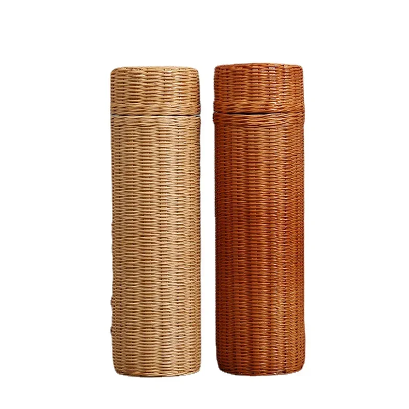 

Portable Stainless Steel Rattan Thermos Tea Bottle Water Flask Business Gift Chinese Retro Bamboo Design 500ml