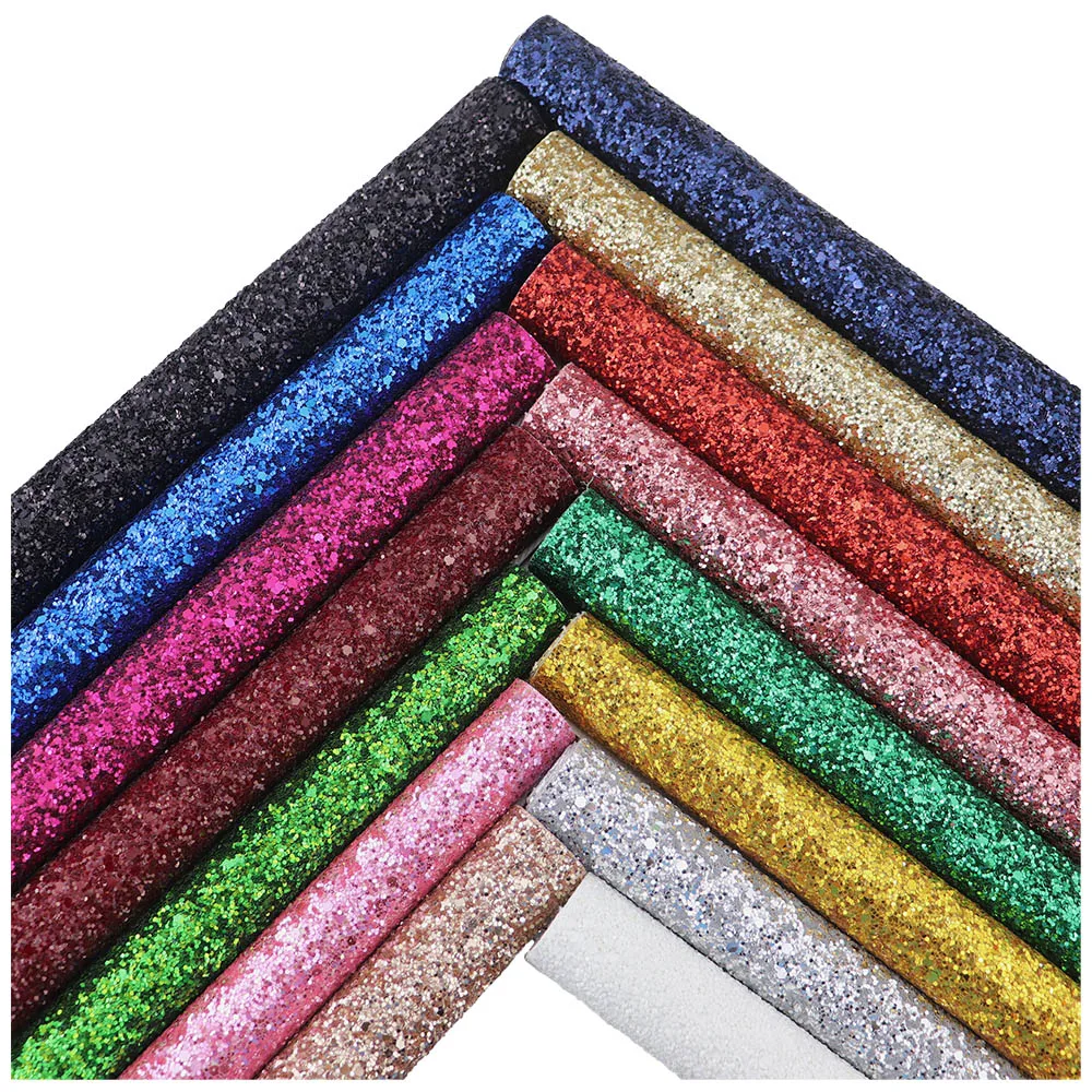 30X134cm Plain Solid Color Chunky Glitter Fabric Roll With Twill Cloth Backing Faux Leather For Bow Wedding Decoration DIY AY099