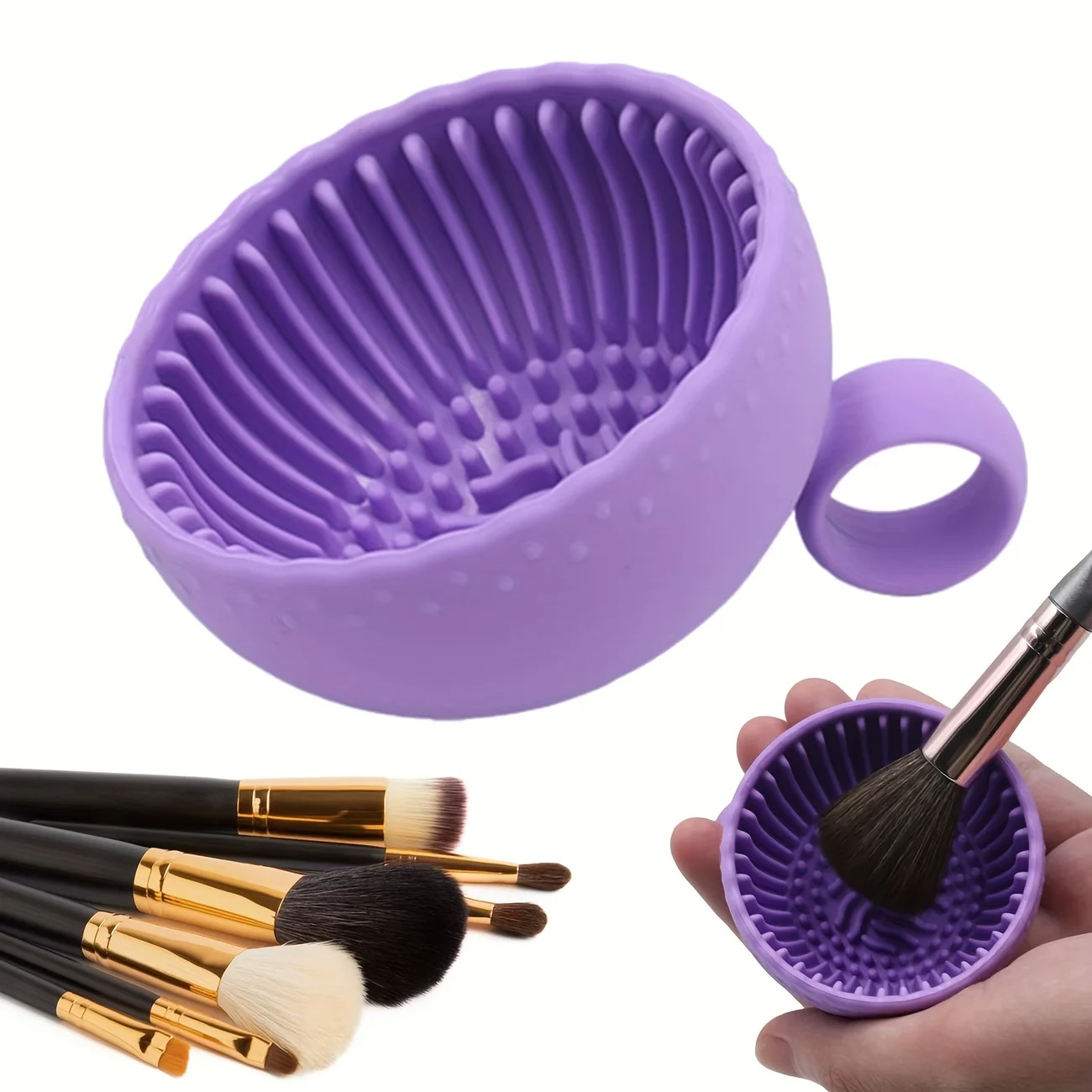 1Pc Silicone Makeup Brush Cleaner Bowl, Portable Scrubber Pad for Eye Facial Cosmetic Brushes Cleaning view 3