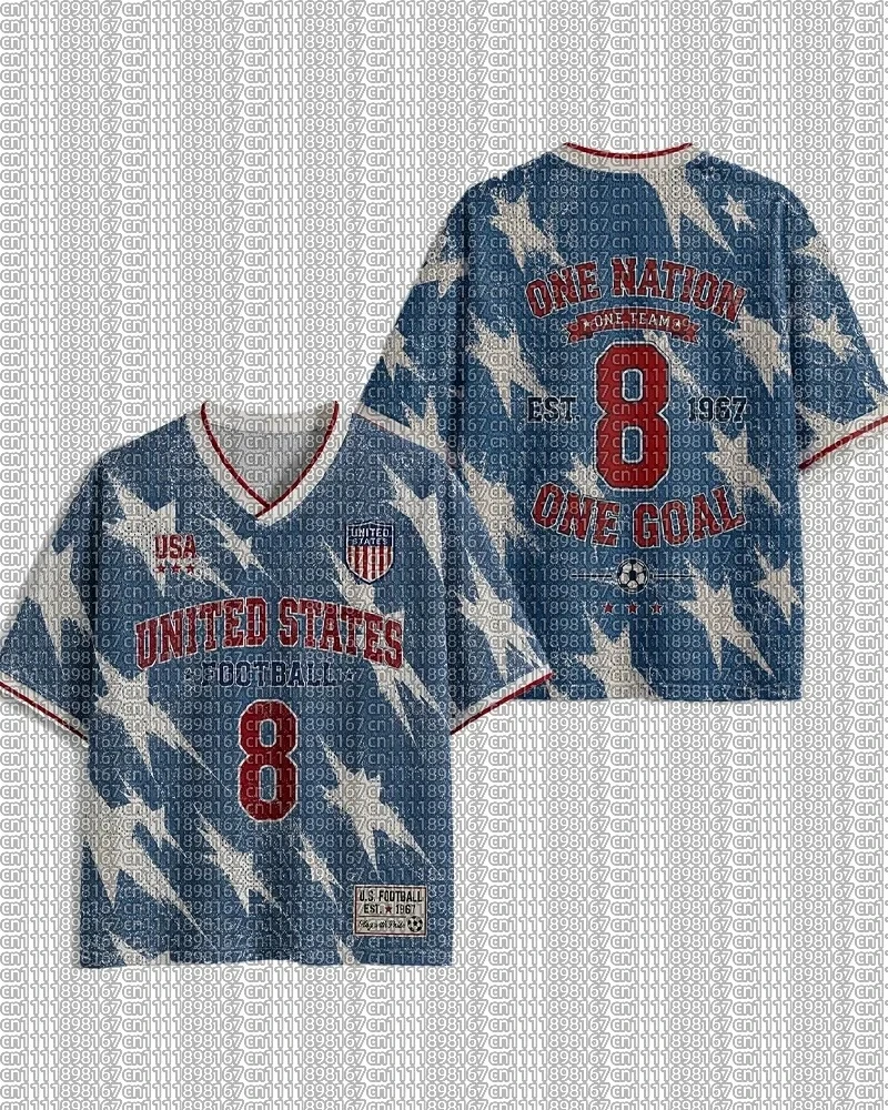 Summer New 2026 Versatile Top Unisex Short Sleeve USA Style Print V‑Neck Quick Dry Sport Fitness Casual T‑Shirt