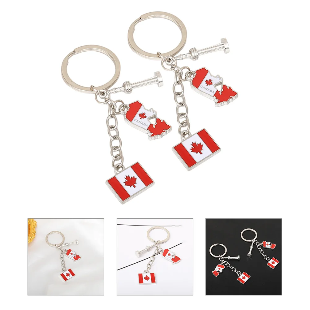 

2pcs Metal Keychain Canada Flag Pendant Zinc Alloy Decorative Hanging Accessory for Car Keys Wallet Purse Travel Party Favors