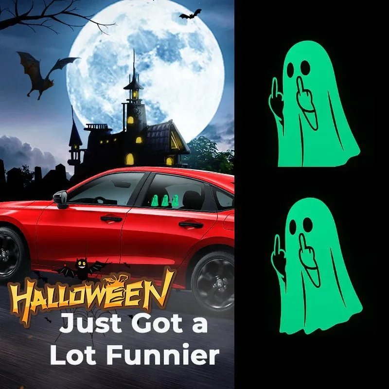 2PCS Glow in the Dark Ghost Car Window Stickers, Funny Halloween Auto Decals for Side and Rear Windows