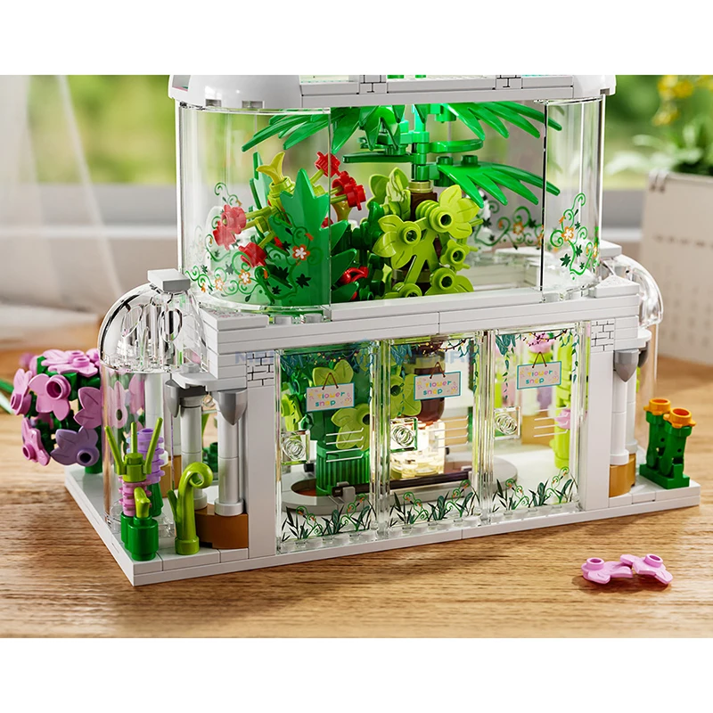 Flower Shop Building Blocks MOC T2069 Model Bricks City Street View Plant Store Ideas Architecture Toy Kit Gift Kids Girls Boys