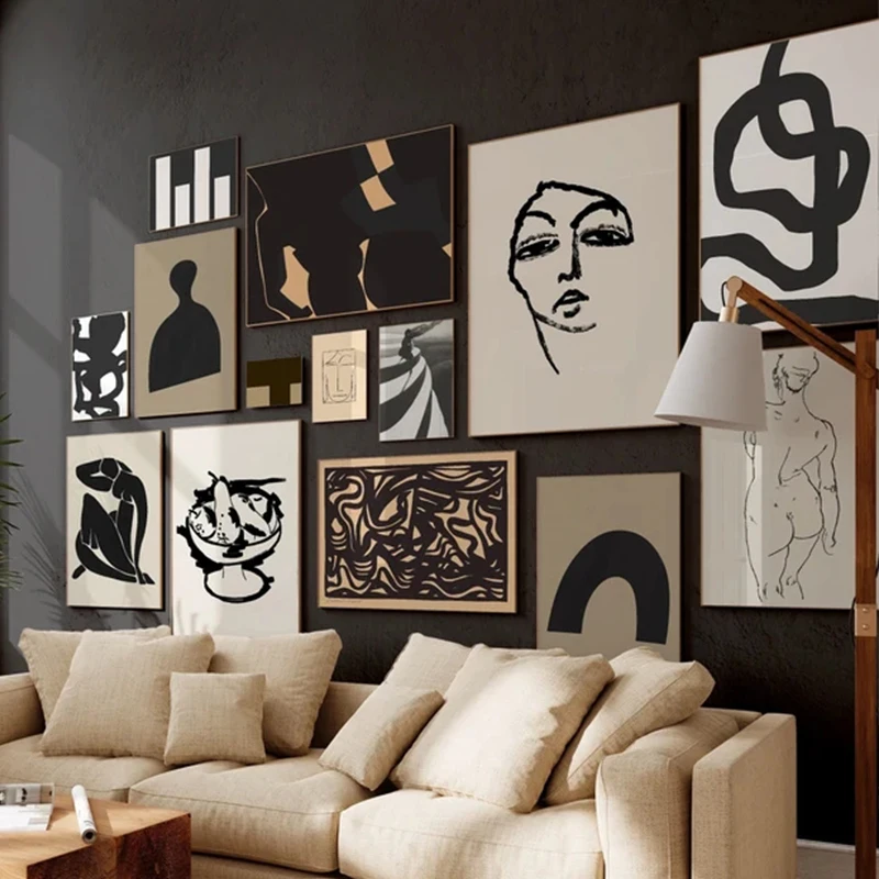 

Line Figure Vintage Poster Abstract Minimalist Canvas Painting Decorative Pictures Black and White Print Wall Art Living Room