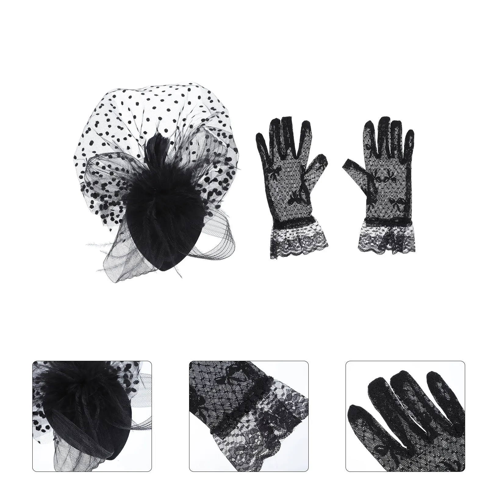 1 مجموعة الرجعية صافي الغزل قبعة قفازات مجموعة غطاء الوجه مأدبة حفل زفاف التصوير فستان شيونغسام التبعي