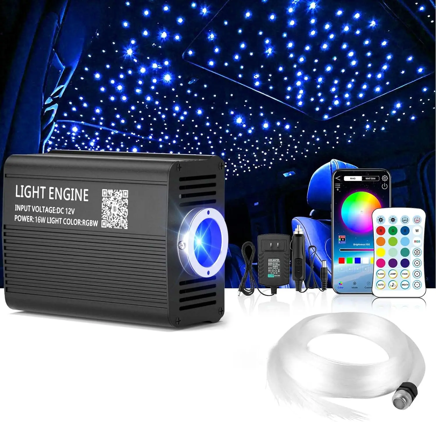 

Комплект оптоволоконного освещения для потолка 16 Вт, 1000 светодиодов, с эффектом звездного неба, с управлением через приложение/пульт ДУ, для автомобиля, дома, вечеринок