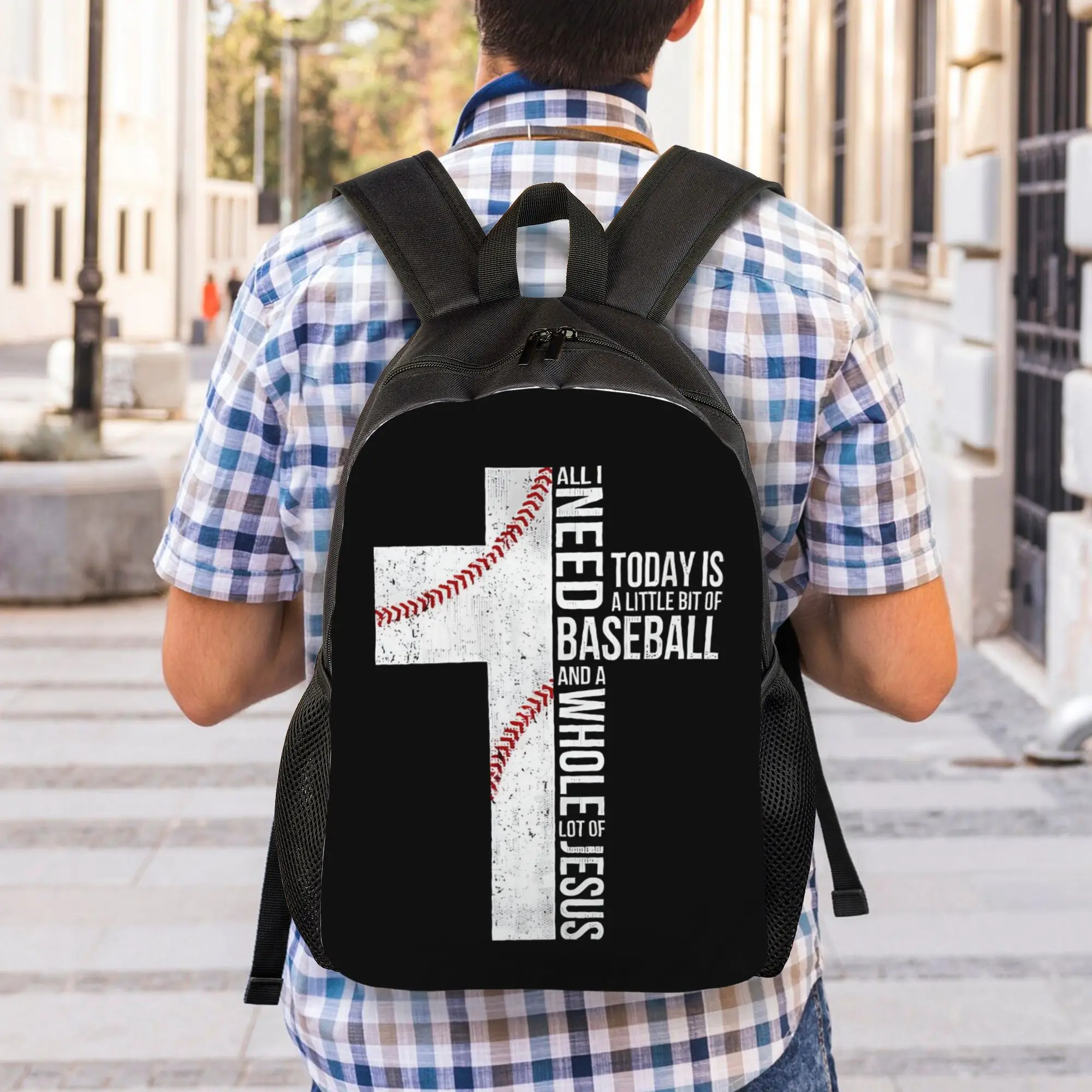 

Back to school season All I Need Today Is A Little Bit Of Baseball Jesus Schoolbag Female Harajuku Design Backpack
