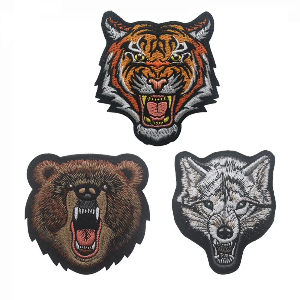 Animal Avatar Embroidered Hook&Loop Patches Bear Wolf Tiger Head Morale Badge Tactical Accessory Armband Backpack Stickers