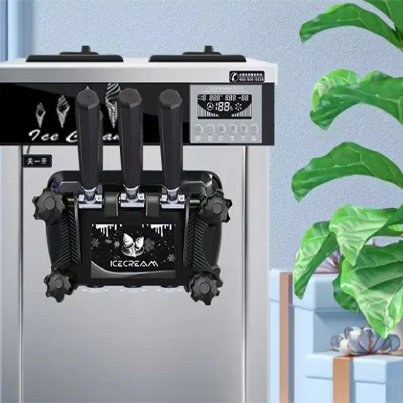 Commercial Food Soft Ice Cream Machine with Casters Cone Maker for Milk/Fruit/Water