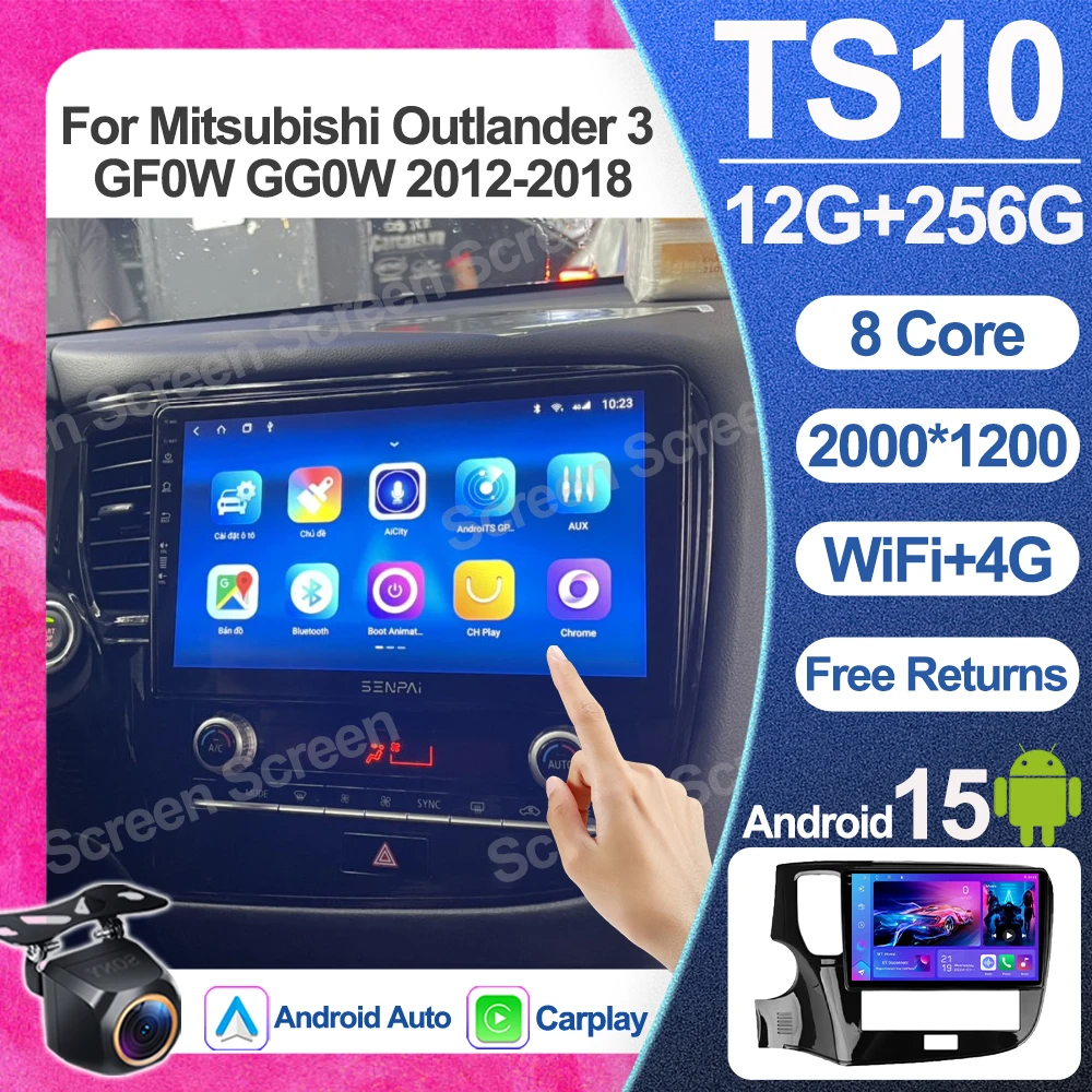 Rádio Automotivo Carplay Android 16 para Mitsubishi Outlander 3 GF0W GG0W 2012 - 2018 5G Multimídia Automotiva GPS 2DIN DSP Unidade Principal BT Wifi