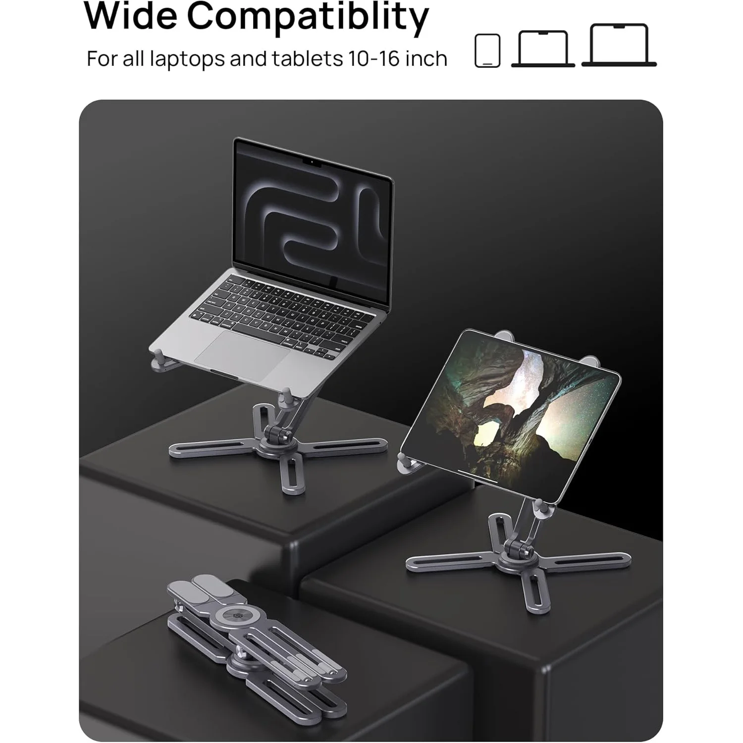 SODI Adjustable Computer Stand with 360 Rotating Base Foldable Laptop Riser for MacBook Pro Air All Laptops up to 16 Inch Grey